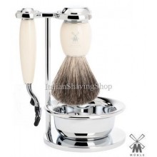 Set da barba Mühle Mach3 finto avorio con ciotola