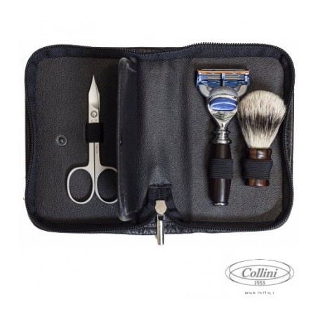 Set da Viaggio Collini1955 con Rasoio Fusion manico in legno di Ebano Set da Viaggio Collini1955 con Rasoio Fusion manico in legno di Ebano